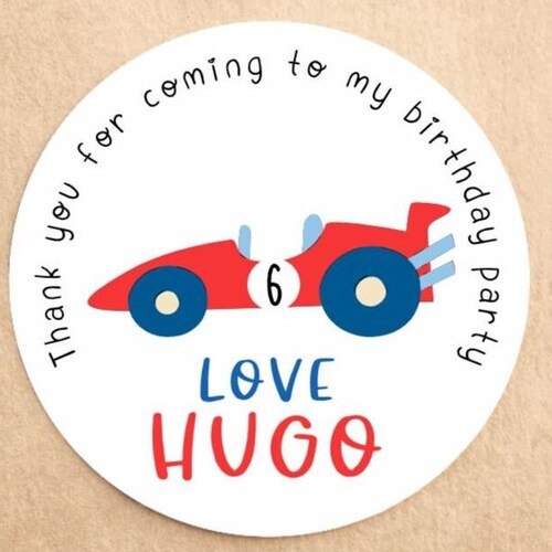 x35 Personalised Racing Car Birthday Stickers | Thank you stickers | Birthday Stickers Labels | Party Bag Stickers | Sweet Cone Stickers
