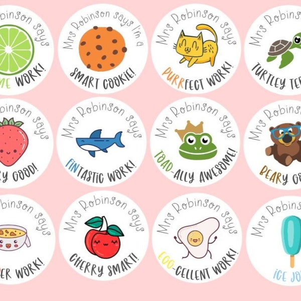 x35 Personalised Well Done Fun Pun TEACHER STICKERS - Teacher Rewards, Teacher Assistant Stickers, Personalised with teachers name!