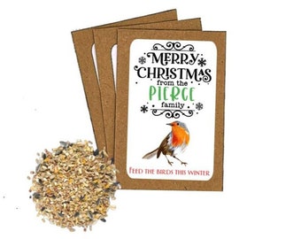 Christmas Card Alternative Merry Christmas Bird Seed Packets with Bird Food Happy Family Christmas Party Bag Favours Eco Friendly