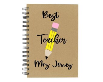 A5 Personalised Best Teacher Notebook Notepad Kraft Book | End of Term Gift | Christmas Teacher Gift | Teaching Assistant Gift
