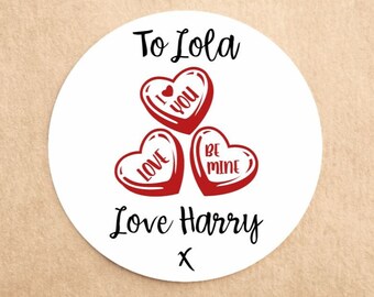 Pegatinas personalizadas de Lovehearts para el Día de San Valentín / Personalizar pegatinas de Love Heart / Etiquetas de regalo personalizadas / Etiquetas de envoltura de San Valentín