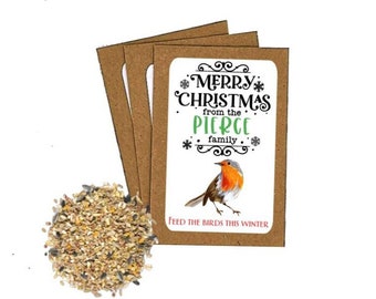 Personalised Merry Christmas Bird Seed Packets with Bird Food Teacher Christmas Gift Party Favours Christmas Card Alternative Eco Friendly