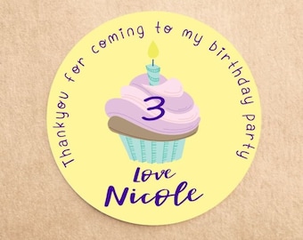 Personalised Cupcake Happy Birthday Stickers | Thank you stickers | Birthday Stickers | Party Bag Stickers | Sweet Cone Stickers!