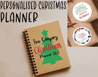 A5 Personalised Christmas Planner Notebook Notepad Kraft Book - Ideal gift with FREE Personalised Christmas Stickers Present Labels