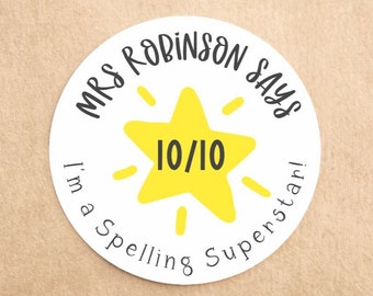 Personalised Teacher Spelling Stickers  | Teacher Reward Stickers  | Well Done Stickers  |  Custom Stickers | English Spelling Superstar!