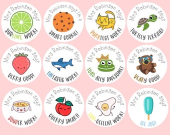 x35 Personalised Well Done Fun Pun TEACHER STICKERS - Teacher Rewards, Custom Stickers, Personalised with teachers name!