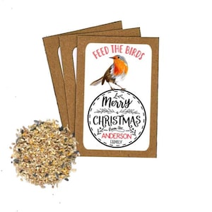 Paquets personnalisés de graines d’oiseaux joyeux Noël avec nourriture pour oiseaux Fête de Noël en famille Favorise la carte de Noël Fêtes alternatives écologiques