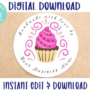 DIGITAL EDITABLE Pegatinas personalizadas para pasteles de negocios / Pegatinas para cupcakes / Pegatinas para cajas de pasteles / Descarga digital imprimible personalizada