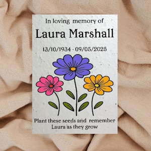 Bomboniere funebri personalizzate con semi di fiori di campo, biglietti commemorativi, ricordi, ricordi - Carta con semi piantabili - Ecologica