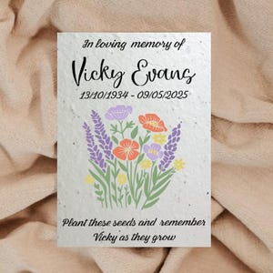 Gepersonaliseerde begrafenis gunsten Wildflower gezaaid kaart Memorial Remembrance gunsten aandenken - plantbaar zaadpapier - milieuvriendelijk