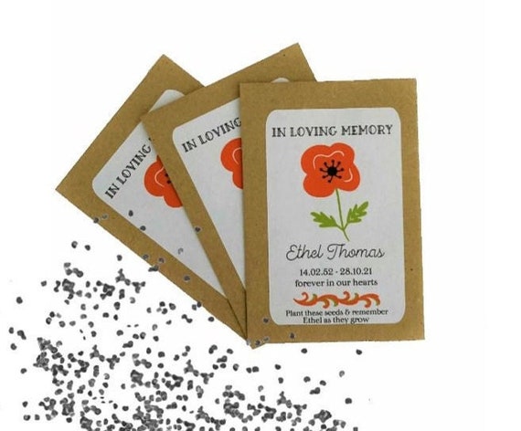 Personalised Funeral Poppy Seed Packets Envelopes Memorial Remembrance  Favours Keepsake 