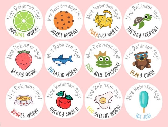 x35 Personalised Well Done Fun Pun TEACHER STICKERS - Teacher Rewards, Custom Stickers, Personalised with teachers name!