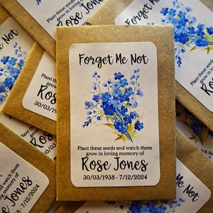 Personalised Funeral Favors Packets with Firget Me Not seeds - Memorial Remembrance Favours Keepsake