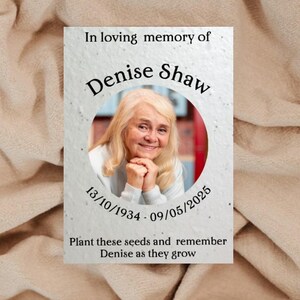 Personalised Funeral Favours Wildflower Seeded Card Memorial Remembrance Favours Keepsake - Plantable Seed Paper -  Eco Friendly