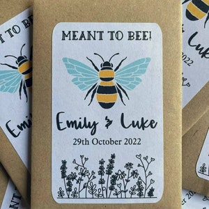パーソナライズされた「Meant To Bee」ウェディングギフトシードパケット封筒 | ワイルドフラワーシード | ありがとうウェディングギフト | ありがとうテーブルギフト