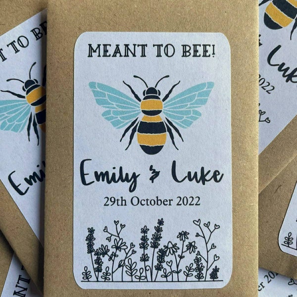 Personalised 'Meant To Bee' Wedding Favour Seed Packets Envelopes | Wildflower Seeds | Thank you Wedding Favours | Thank you Table Gift