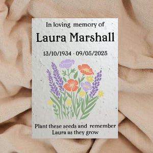 Bomboniere funebri personalizzate con semi di fiori di campo, biglietti commemorativi, ricordi, ricordi - Carta con semi piantabili - Ecologica