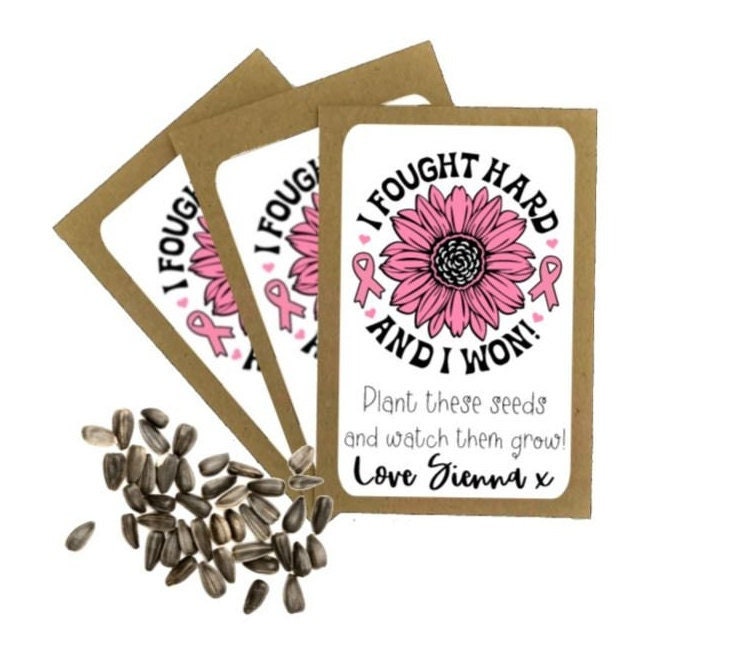 Personalised 'I Beat Cancer' Celebration Seed Packets Envelopes | Breast Cancer Sunflower Seeds | I Fought and Won Thank You Gift