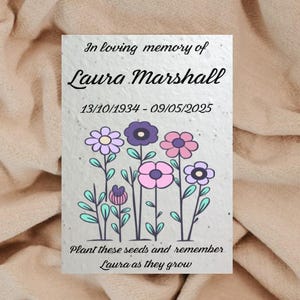 Personalised Funeral Favours Wildflower Seeded Card Memorial Remembrance Favours Keepsake - Plantable Seed Paper -  Eco Friendly