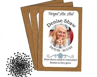 Personalised Funeral Forget Me Not Seed Packets Envelopes with Seeds - Memorial Remembrance Favours Keepsake with photo- Celebration of Life