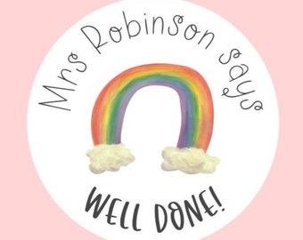 x35 Personalised Well Done TEACHER STICKERS - Teacher Rewards, Custom Stickers, Personalised with teachers name!