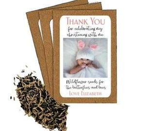 Regalos de bautizo personalizados con semillas de flores silvestres / Regalo de bautizo con foto / Regalo de agradecimiento de bautizo ecológico