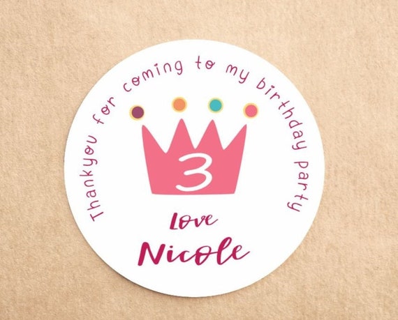 PERSONALISED RED CROWN 1ST BIRTHDAY PARTY STICKERS SWEET CONE LABELS 