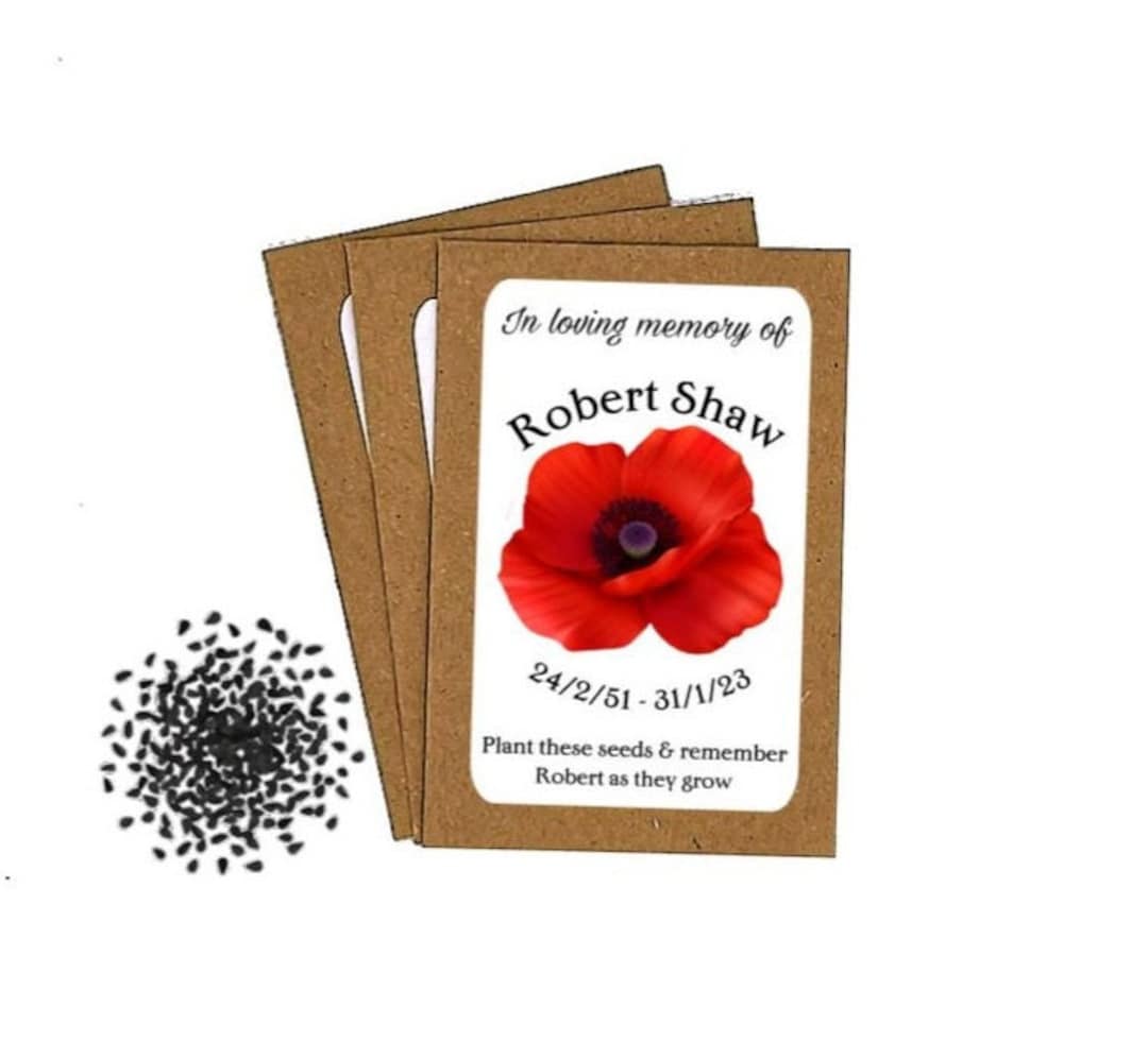 Personalised Funeral Poppy Seed Packets Envelopes With Seeds Memorial