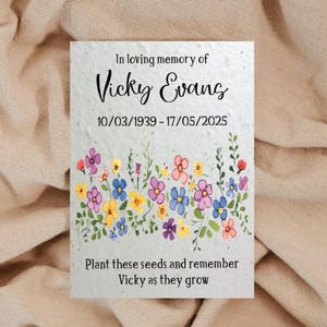 Personalised Funeral Favours Wildflower Seeded Card Memorial Remembrance Favours Keepsake - Plantable Seed Paper -  Eco Friendly