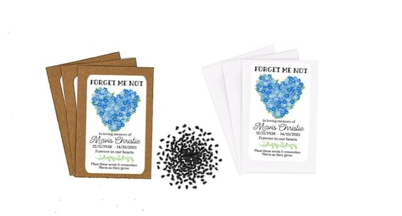 Personalised Funeral Forget Me Not Flower Seed Packets Envelopes With Seeds  Memorial Remembrance Favours Keepsake 