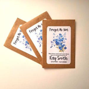 Personalised Funeral Forget Me Not Flower Seed Packets Envelopes with Seeds - Memorial Remembrance Favours Keepsake