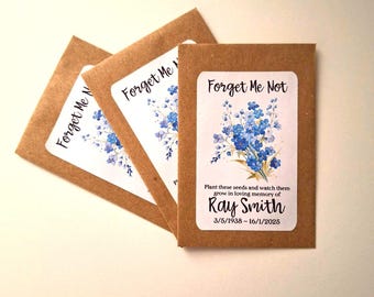 Personalised Funeral Forget Me Not Flower Seed Packets Envelopes with Seeds - Memorial Remembrance Favours Keepsake