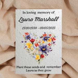 Lembrancinhas personalizadas para funeral, cartão com sementes de flores silvestres, lembranças memoriais, lembranças - Papel com sementes plantáveis - Ecológico