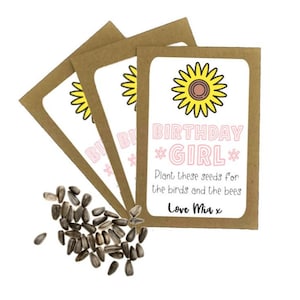 Personalised Birthday Girl Seed Packets Envelopes with Seeds | Eco Friendly Party Bags Sunflower Seeds Party Gift Bag Birthday Gift Favours