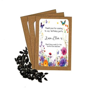 Buste di semi di girasole di compleanno personalizzate con semi / Sacchetti regalo per feste per bambini / Regali di ringraziamento per compleanno / Ecologici