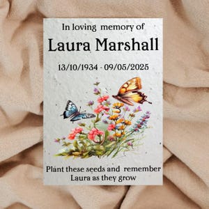Bomboniere funebri personalizzate con semi di fiori di campo, biglietti commemorativi, ricordi, ricordi - Carta con semi piantabili - Ecologica