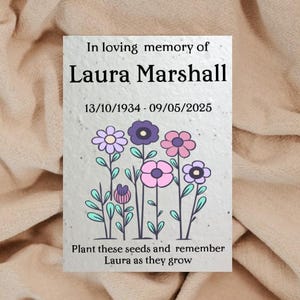Personalised Funeral Favours Wildflower Seeded Card Memorial Remembrance Favours Keepsake - Plantable Seed Paper -  Eco Friendly
