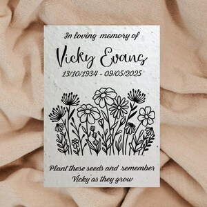 Lembrancinhas personalizadas para funeral, cartão com sementes de flores silvestres, lembranças memoriais, lembranças - Papel com sementes plantáveis - Ecológico