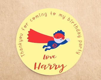 Adesivi di compleanno supereroi per ragazzi personalizzati - Adesivi di compleanno, adesivi di ringraziamento, adesivi per borse da festa, adesivi cono dolce!