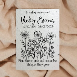 Gepersonaliseerde begrafenis gunsten Wildflower gezaaid kaart Memorial Remembrance gunsten aandenken - plantbaar zaadpapier - milieuvriendelijk