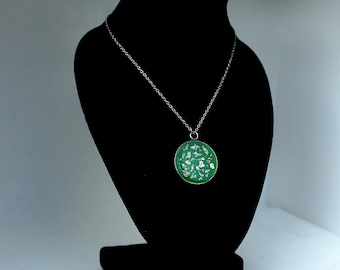 Collier rond vert, Feuille d'Argent acier inoxydable