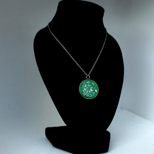 Collier rond vert, Feuille d'Argent acier inoxydable