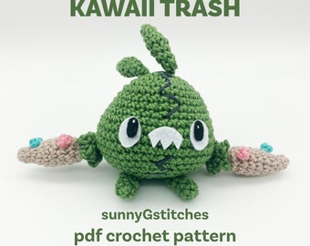Kawaii Trash Bag Garbage Bag Rubbish Bag Amigurumi Crochet Pattern - PDF - English