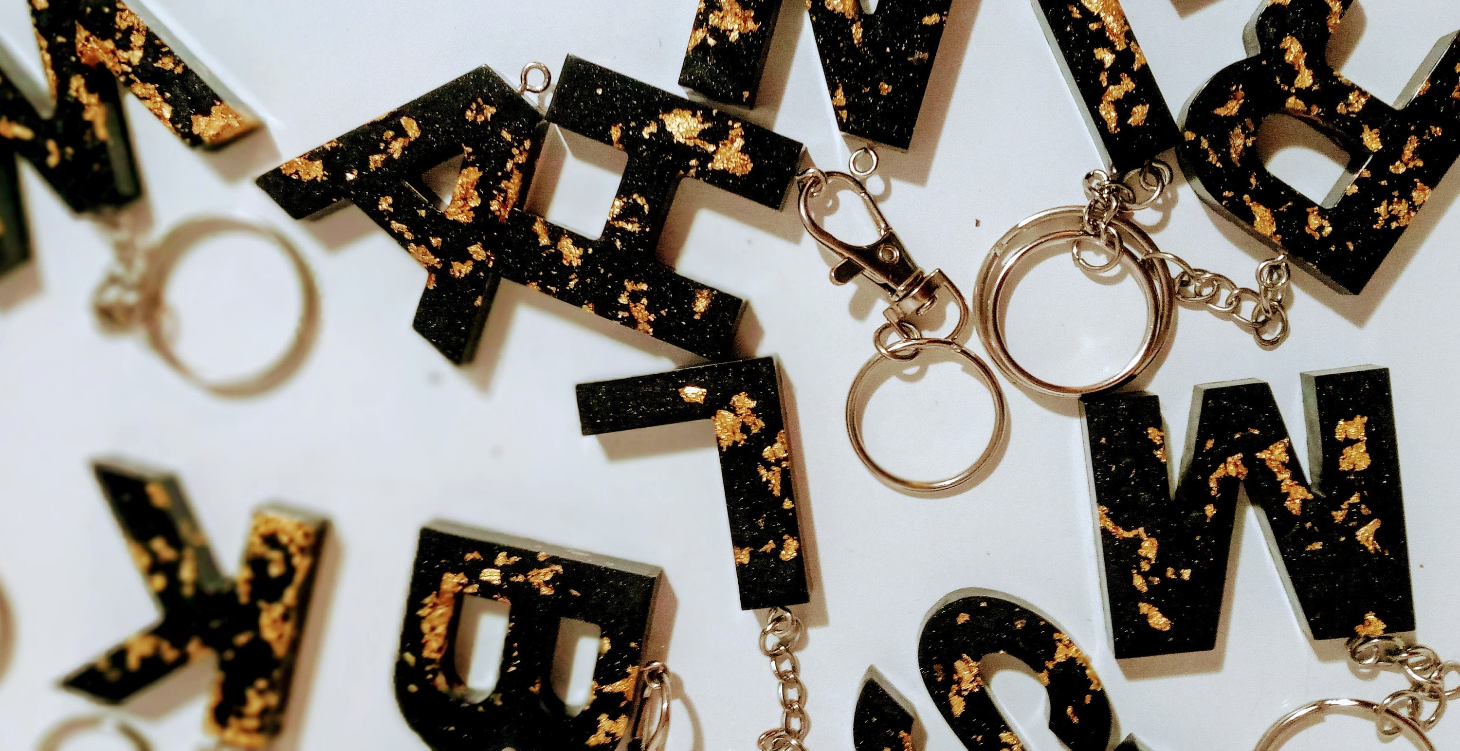 Resin Letter keychain Black & Gold Etsy