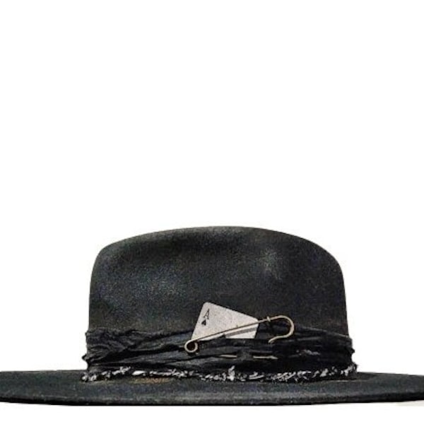 aangepaste mens rock n roll fedora noodlijdende, westerse gokkers hoed, westerse rock hoed, alt heren outfit, oude stijl fedora hoed, donkere land mannen