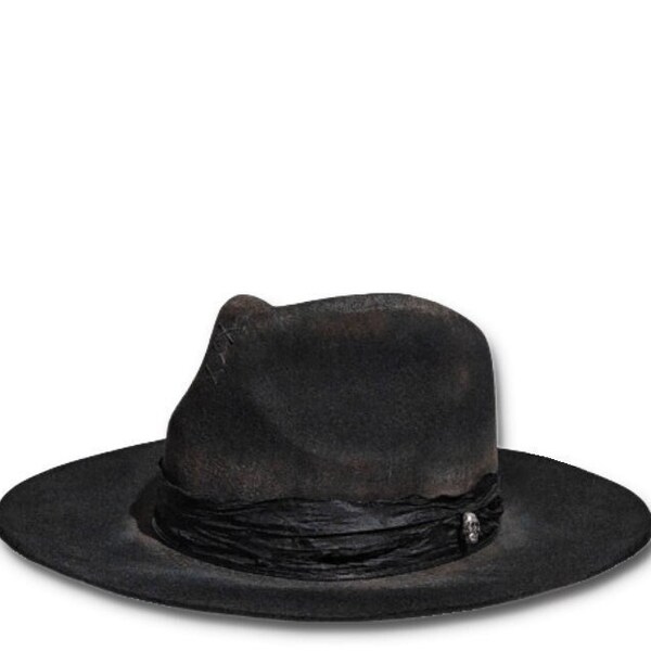 Fedora rock gothique pour homme personnalisé en détresse, chapeau pour homme rock western, chapeau western goth, chapeau pour homme alternatif, chapeau pour homme rock en métal,