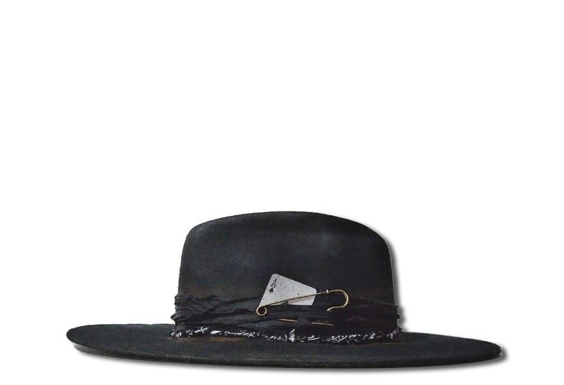 Fedora rock n roll pour homme personnalisé en détresse, chapeau de joueur occidental, chapeau de rock occidental, tenue pour homme secondaire, chapeau fedora de style ancien, homme de la campagne sombre image 3