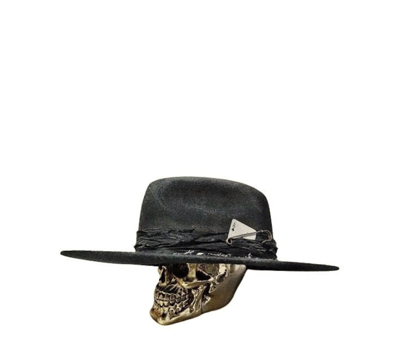 Fedora rock n roll pour homme personnalisé en détresse, chapeau de joueur occidental, chapeau de rock occidental, tenue pour homme secondaire, chapeau fedora de style ancien, homme de la campagne sombre image 2