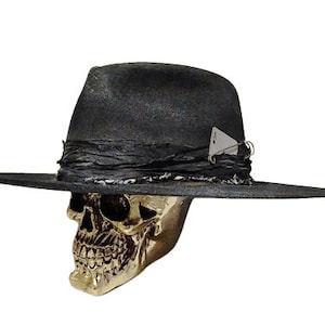 Fedora rock n roll pour homme personnalisé en détresse, chapeau de joueur occidental, chapeau de rock occidental, tenue pour homme secondaire, chapeau fedora de style ancien, homme de la campagne sombre image 5