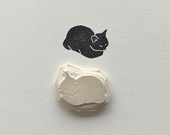 Schlafende Katze Stempel | Handgeschnitzter Gummistempel | Stanzen | Linolstempel | Süße Katze | Katzen Druck | Handgefertigt